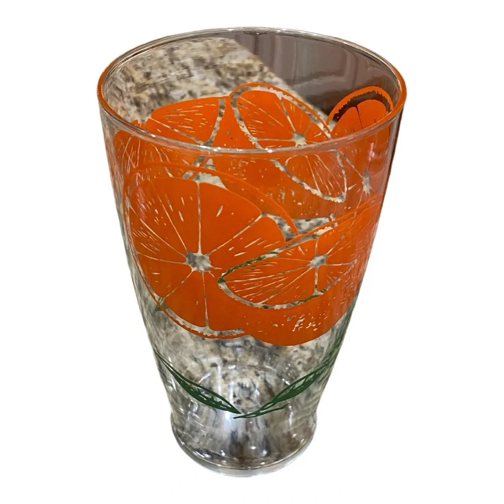 MCM Vintage Glass Orange Juice Pitcher Painted Oranges Citrus Carafe